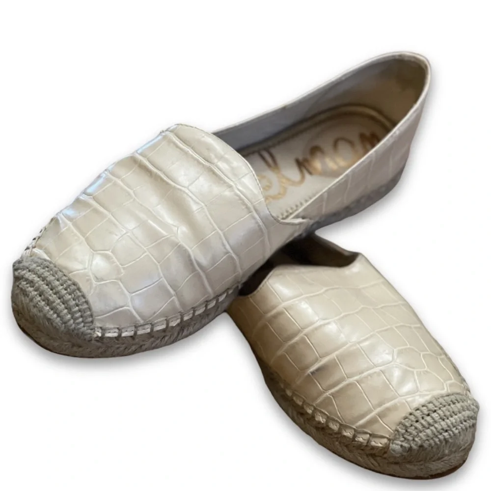 Sam Edelman Women's Kesia Loafer Flat Espadrille Beige Tan Crocodile, size 8.5
